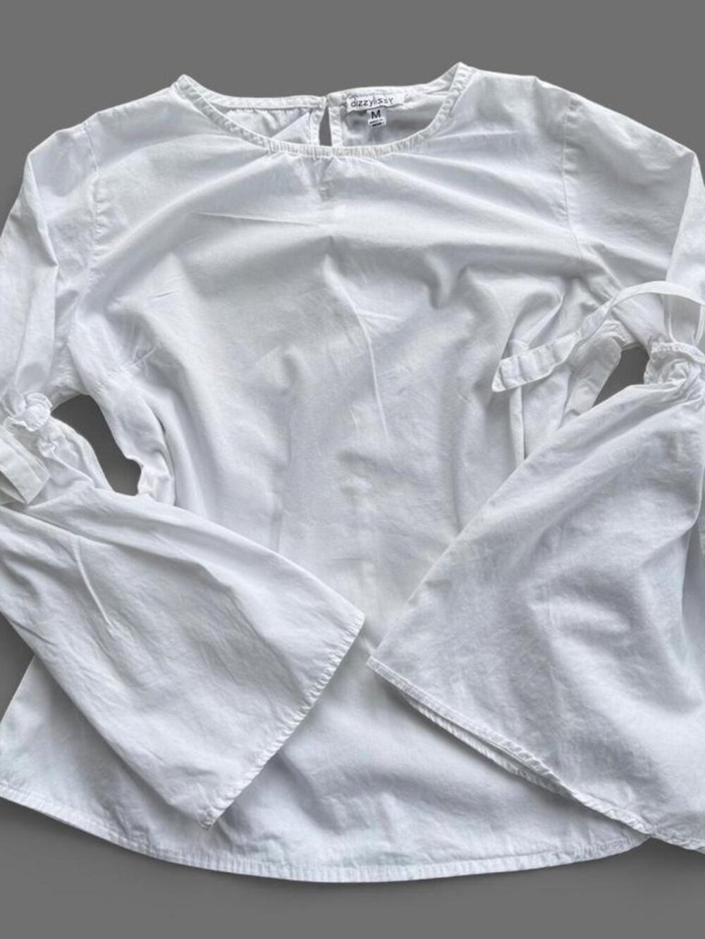 DizzyLizzy cottagecore white cotton blouse bell sleeves, size M. 100% cotton.